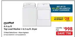 Visions Electronics Moffat 4.4 cu. ft Top Load Washer + 6.2 cu. ft. Dryer 3 Heat Selections offer