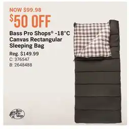 Cabela's Bass Pro Shops -18°C Canvas Rectangular Sleeping Bag offer