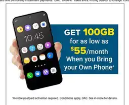 Visions Electronics get 100GB for as low as $55/month When you Bring your Own Phone offer