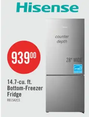 The Brick Hisense 27.7 14.7 Cu. Ft. Bottom-Mount Refrigerator - Titanium - RB15A2CSE offer