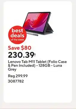 Staples Lenovo Tab M11 Tablet (Folio Case & Pen Included) - 128GB - Luna Grey offer
