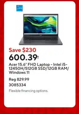 Staples Acer 15.6 FHD Laptop - Intel i5-12450H/512GB SSD/12GB RAM/Windows 11 offer
