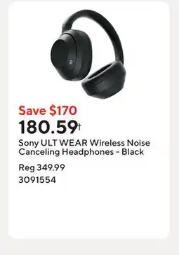Staples Sony ULT WEAR Wireless Noise Canceling Headphones - Black offer