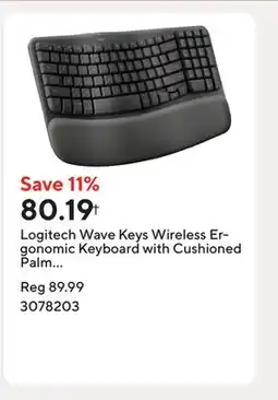 Staples Logitech Wave Keys Wireless Ergonomic Keyboard with Cushioned Palm Rest - Graphite offer