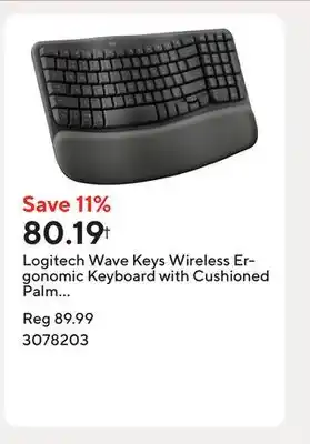 Staples Logitech Wave Keys Wireless Ergonomic Keyboard with Cushioned Palm Rest - Graphite offer