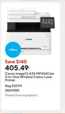 Staples Canon imageCLASS MF654Cdw 3-in-One Wireless Colour Laser Printer offer