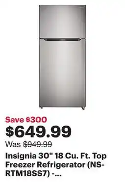 Best Buy Insignia 30 18 Cu. Ft. Top Freezer Refrigerator (NS-RTM18SS7) - Stainless Steel - Only at Best Buy offer