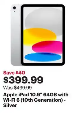 Best Buy Apple iPad 10.9 64GB with Wi-Fi 6 (10th Generation) - Silver offer