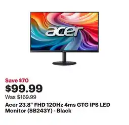 Best Buy Acer 23.8 FHD 120Hz 4ms GTG IPS LED Monitor (SB243Y) - Black offer