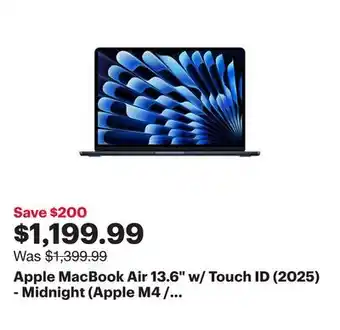 Best Buy Apple MacBook Air 13.6 w/ Touch ID (2025) - Midnight (Apple M4 / 16GB RAM / 256GB SSD) - English offer