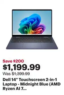 Best Buy Dell 14 Touchscreen 2-in-1 Laptop - Midnight Blue (AMD Ryzen AI 7 350/16GB RAM/1TB SSD) offer