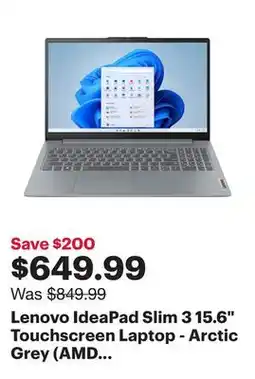 Best Buy Lenovo IdeaPad Slim 3 15.6 Touchscreen Laptop - Arctic Grey (AMD Ryzen 7 5825U/16GB RAM/512GB SSD) offer