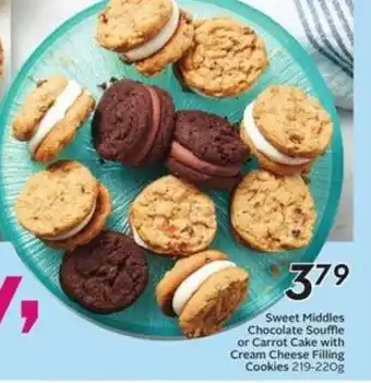 Sobeys Sweet middles chocolate souffle or carrot cake with cream cheese filling cookies offer