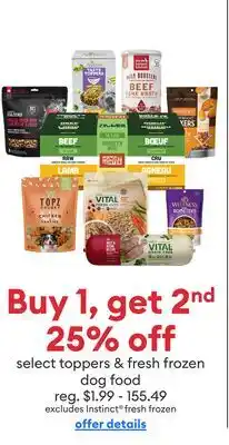 Petsmart select toppers & fresh frozen dog food offer
