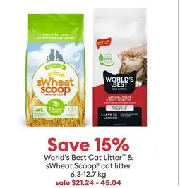 Petsmart Save 15% World's Best Cat Litter & sWheat Scoop cat litter offer