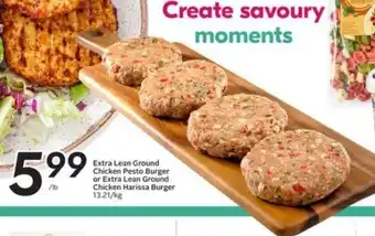 Sobeys Extra lean ground chicken pesto burger or extra lean ground chicken harissa burger offer