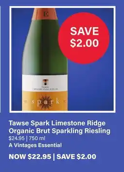 LCBO Tawse Spark Limestone Ridge Organic Brut Sparkling Riesling offer