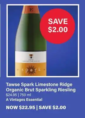 LCBO Tawse Spark Limestone Ridge Organic Brut Sparkling Riesling offer