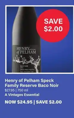 LCBO Henry of Pelham Speck Family Reserve Baco Noir offer