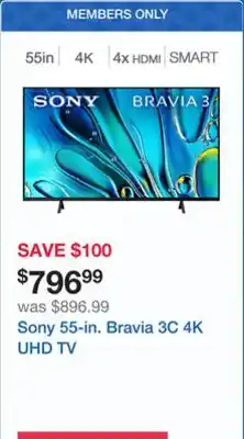 Costco Sony 55-in. Bravia 3C 4K UHD TV offer