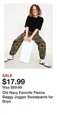 Old Navy Old Navy Favorite Fleece Baggy Jogger Sweatpants for Boys offer