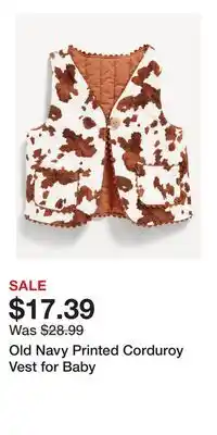 Old Navy Old Navy Printed Corduroy Vest for Baby offer