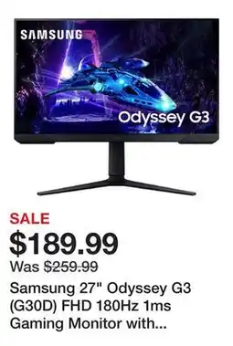 Newegg Samsung 27 Odyssey G3 (G30D) FHD 180Hz 1ms Gaming Monitor with Ergonomic Stand - LS27DG302ENXZA offer
