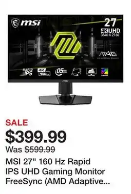 Newegg MSI 27 160 Hz Rapid IPS UHD Gaming Monitor FreeSync (AMD Adaptive Sync) MAG 274UPF E2 offer