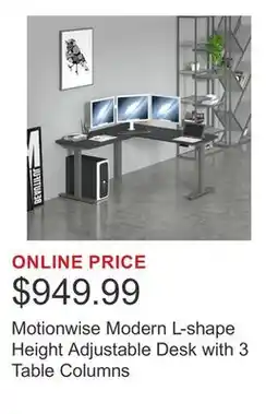 Costco Motionwise Modern L-shape Height Adjustable Desk with 3 Table Columns offer