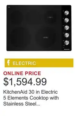 Costco KitchenAid 30 in Electric 5 Elements Cooktop with Stainless Steel Knobs offer