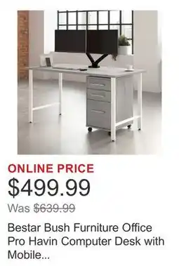 Costco Bestar Bush Furniture Office Pro Havin Computer Desk with Mobile File Cabinet offer