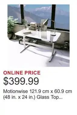 Costco Motionwise 121.9 cm x 60.9 cm (48 in. x 24 in.) Glass Top Height-adjustable Desk offer
