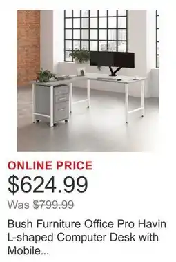 Costco Bush Furniture Office Pro Havin L-shaped Computer Desk with Mobile File Cabinet offer