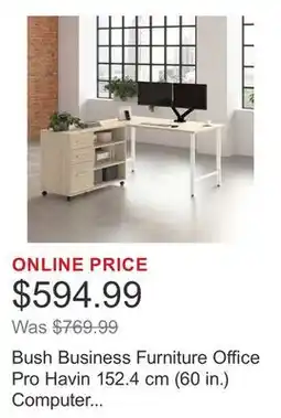 Costco Bush Business Furniture Office Pro Havin 152.4 cm (60 in.) Computer Desk with Mobile Storage Cabinet offer