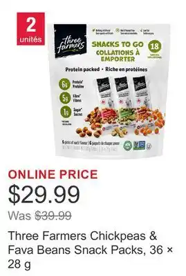 Costco Three Farmers Chickpeas & Fava Beans Snack Packs, 36 × 28 g offer