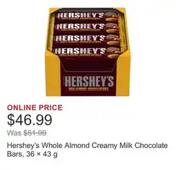 Costco Hershey's Whole Almond Creamy Milk Chocolate Bars, 36 × 43 g offer