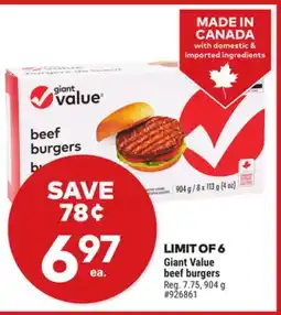 Giant Tiger Giant Value beef burgers offer