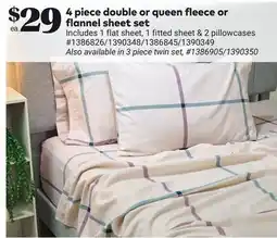 Giant Tiger 4 piece double or queen fleece or flannel sheet set offer