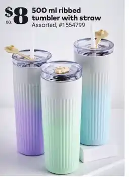 Giant Tiger 500 ml ribbed tumbler with straw offer