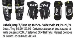 Canadian Tire Selected CCM Helmets, Helmet Combos or Gloves offer