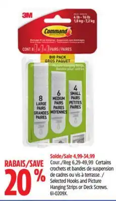 Canadian Tire Selected Hooks and Picture Hanging Strips or Deck Screws offer