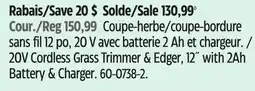 Canadian Tire WORX 20 V Cordless Grass Trimmer & Edger 12 with 2Ah Battery & Charger offer