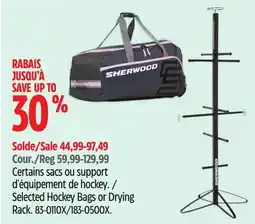 Canadian Tire Sherwood Selected Hockey Bags or Drying Rack offer