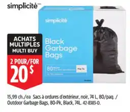 Canadian Tire simplicité Outdoor Garbage Bags, 80-Pk, Black, 74L offer