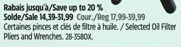 Canadian Tire Selected Oil Filter Pliers and Wrenches offer