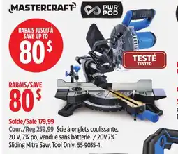 Canadian Tire Mastercraft 20V 71⁄4˝ Sliding Mitre Saw, Tool Only offer