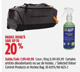 Canadian Tire Selected Elite Hockey Odour Control Products or Sherwood Hockey Bag offer