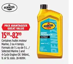 Canadian Tire PENNZOIL Selected Marine 2 and 4-Cycle Engine Oil offer