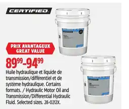 Canadian Tire Certified Hydraulic Motor Oil and Transmission/Differential Hydraulic Fluid offer