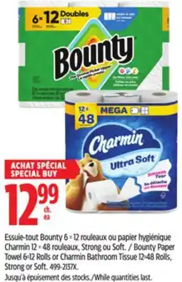 Canadian Tire Bounty Paper Towel 6=12 Rolls or Charmin Bathroom Tissue 12=48 Rolls, Strong or Soft offer